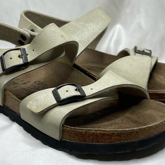 Birkenstock Burkis Beige Tan Two Strap Heal Strap Sandals Size 37 - Picture 3 of 8
